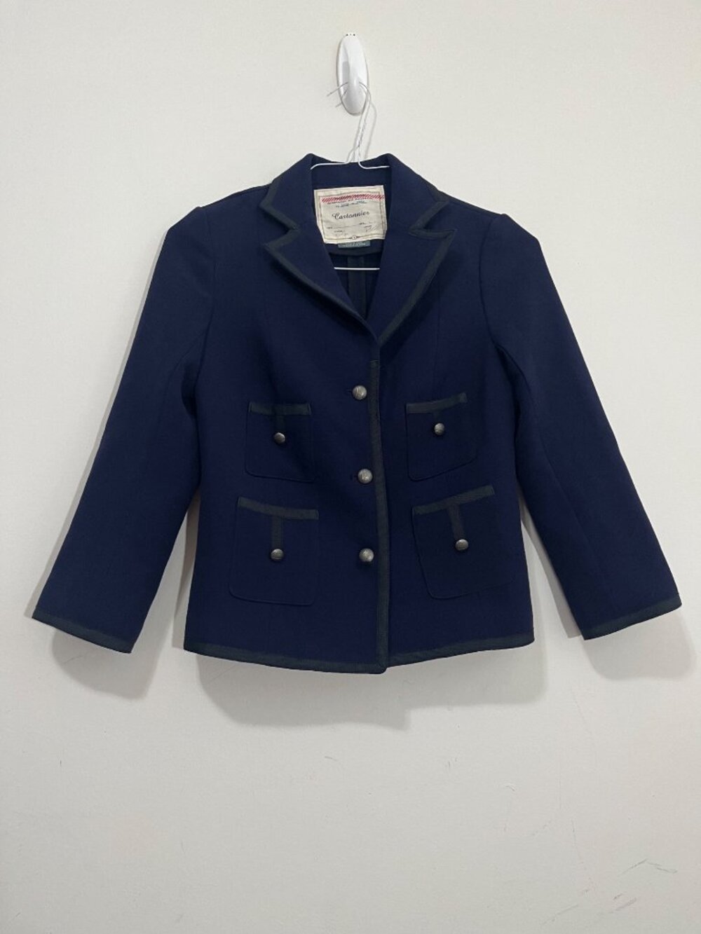 Anthropologie Cartonnier Women's Four-Pocket Blazer Jacket Navy Windowpane Sz 4
